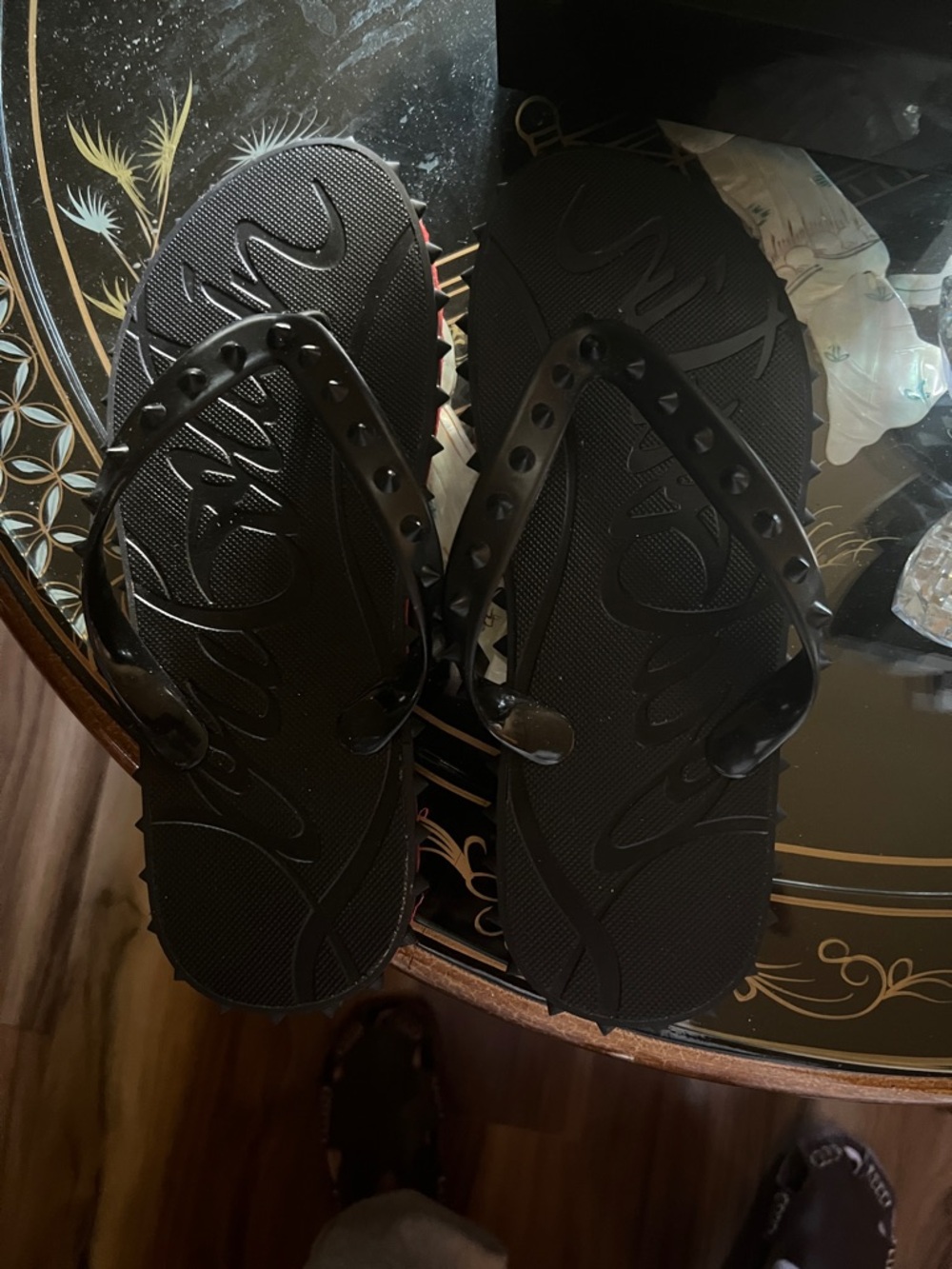 SL Fashions Black Studded Flip Flop Sandals